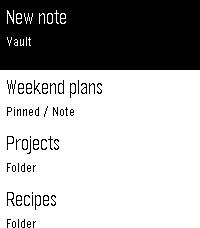 Notesy vault browser showing a pinned note and folders