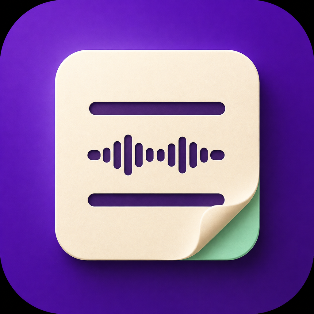An ivory note with a voice waveform and mint folded corner on violet