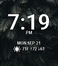 Foliage background with a large clock and weather