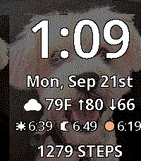 Organik Time captured on a physical Pebble Time 2 with a personal photo background